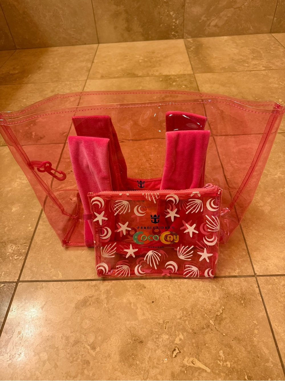 Clear Pink Tote with CocoCay Pouch included.